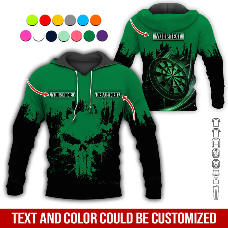 Personalized Darts Skull Premium Hoodie ,Customized Name Text & Department Darts Hoodie, Perfect Gift For Darts Lovers, Darts Player - Image 5