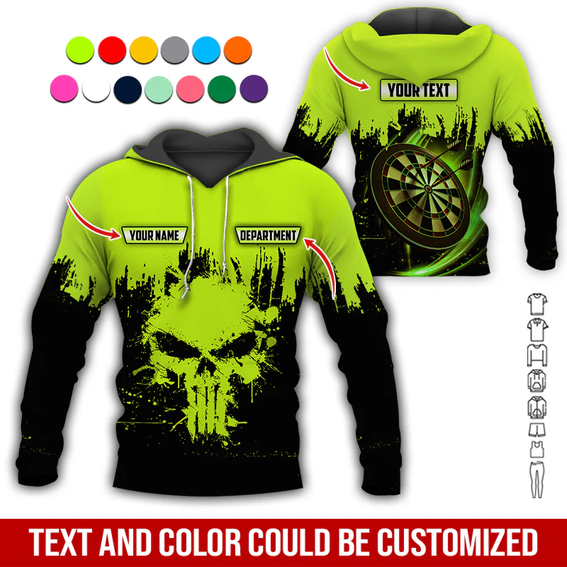 Personalized Darts Skull Premium Hoodie ,Customized Name Text & Department Darts Hoodie, Perfect Gift For Darts Lovers, Darts Player - Image 6