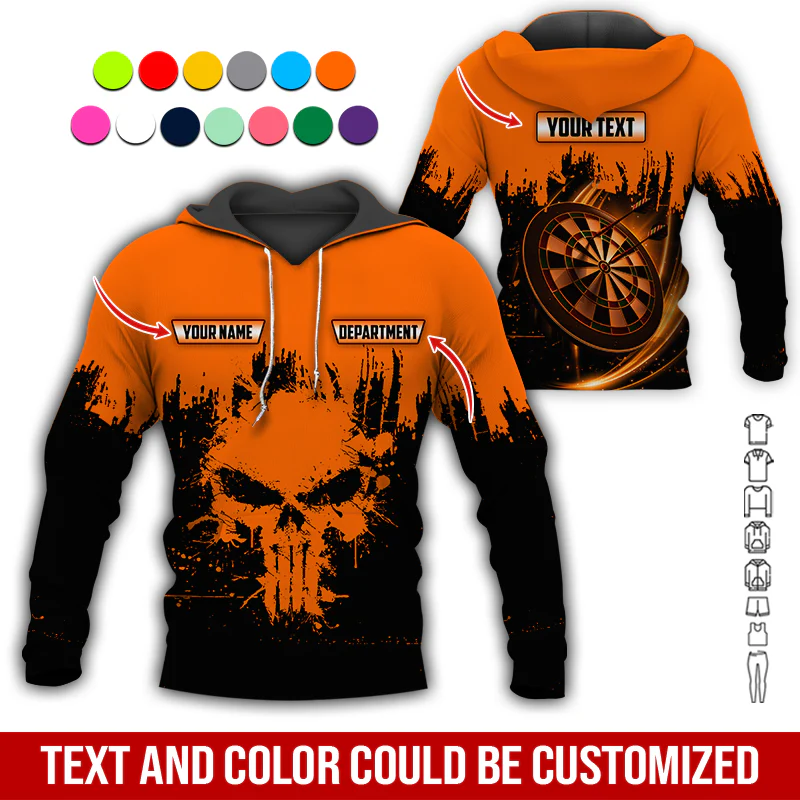 Personalized Darts Skull Premium Hoodie ,Customized Name Text & Department Darts Hoodie, Perfect Gift For Darts Lovers, Darts Player - Image 9