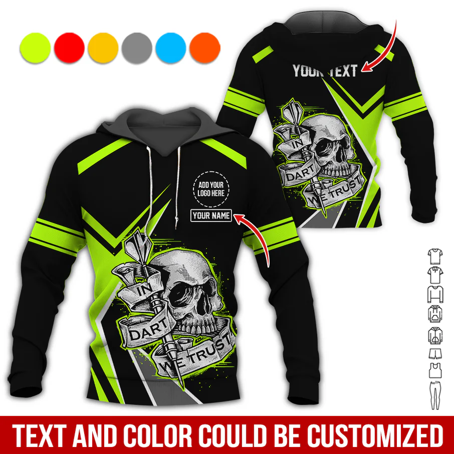 Personalized Darts Skull Premium Hoodie ,Customized Name Text & Logo In Darts We Trust Hoodie, Perfect Gift For Darts Lovers, Darts Player - Image 3