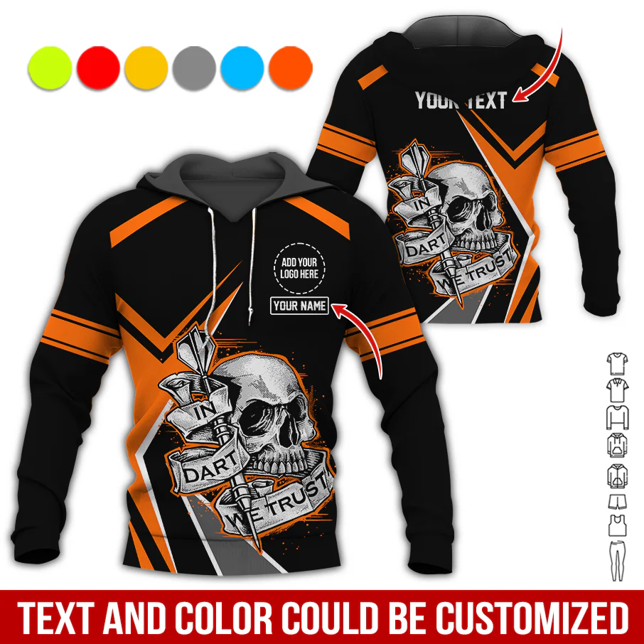 Personalized Darts Skull Premium Hoodie ,Customized Name Text & Logo In Darts We Trust Hoodie, Perfect Gift For Darts Lovers, Darts Player - Image 4