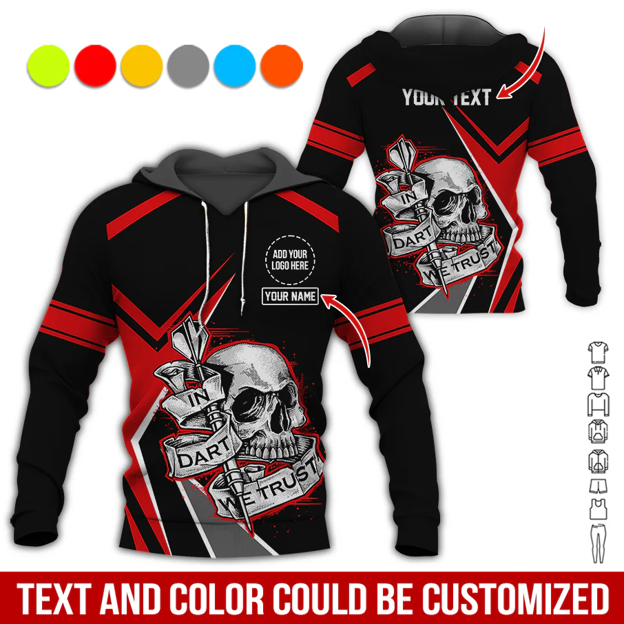 Personalized Darts Skull Premium Hoodie ,Customized Name Text & Logo In Darts We Trust Hoodie, Perfect Gift For Darts Lovers, Darts Player - Image 5