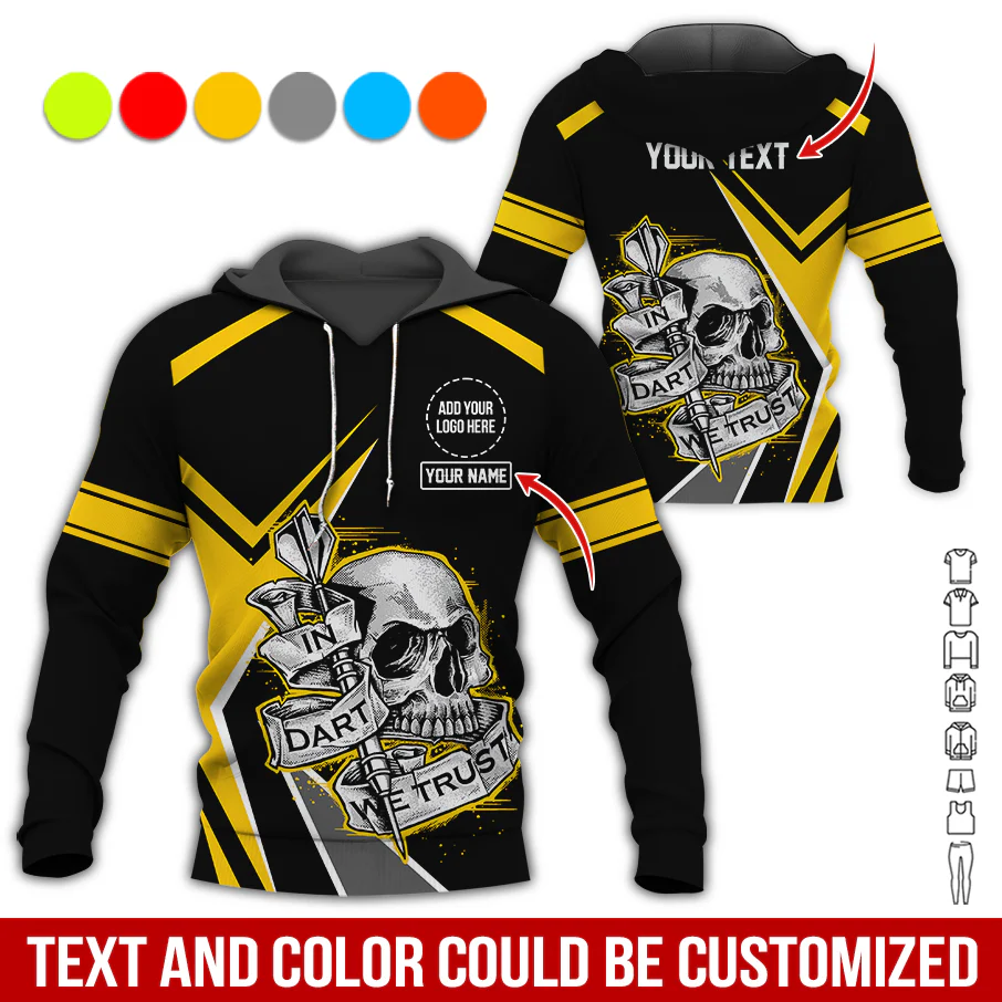 Personalized Darts Skull Premium Hoodie ,Customized Name Text & Logo In Darts We Trust Hoodie, Perfect Gift For Darts Lovers, Darts Player - Image 6