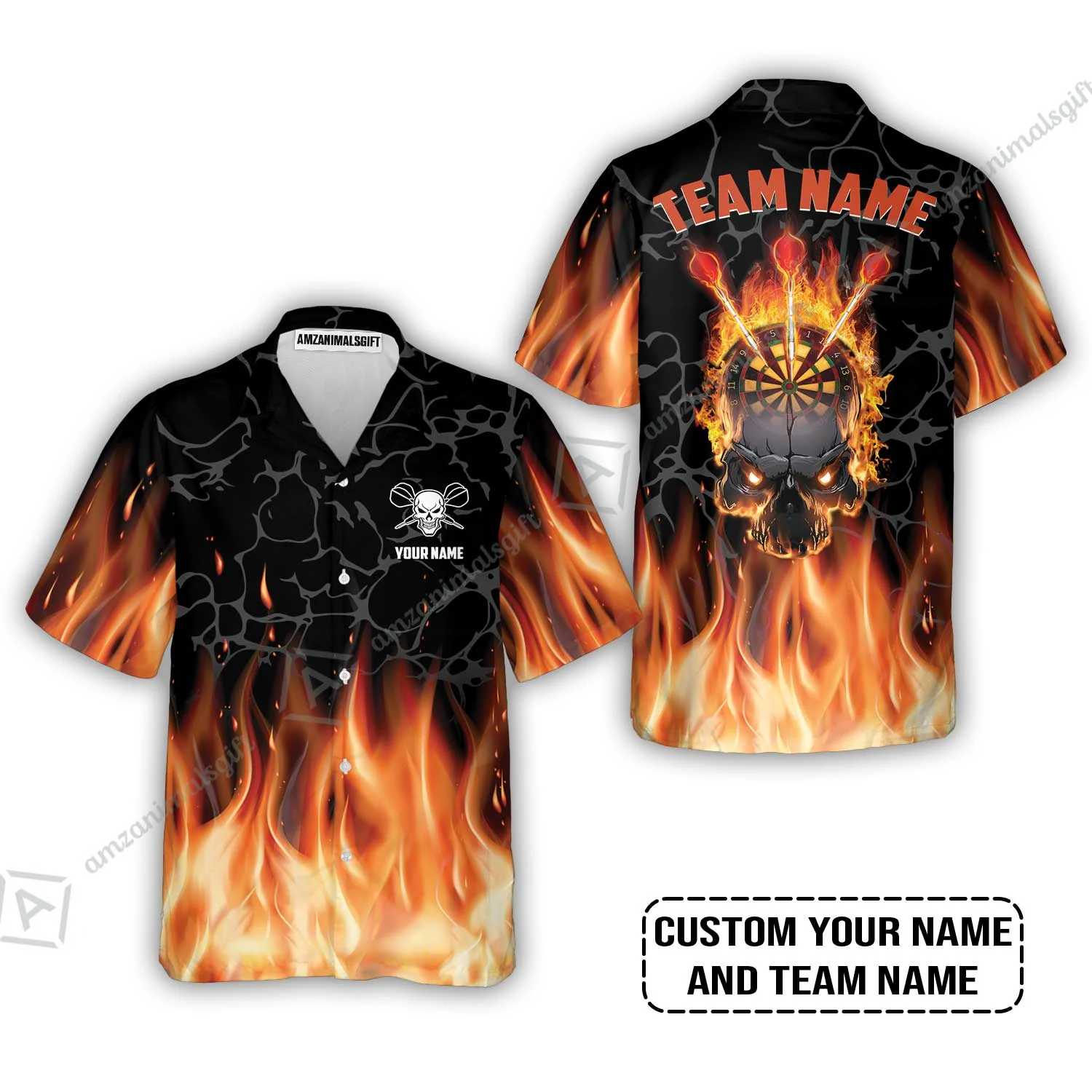 Personalized Darts Sweatshirt - Custom Name & Team Name Orange Flame Skull Darts Sweatshirt - Image 7