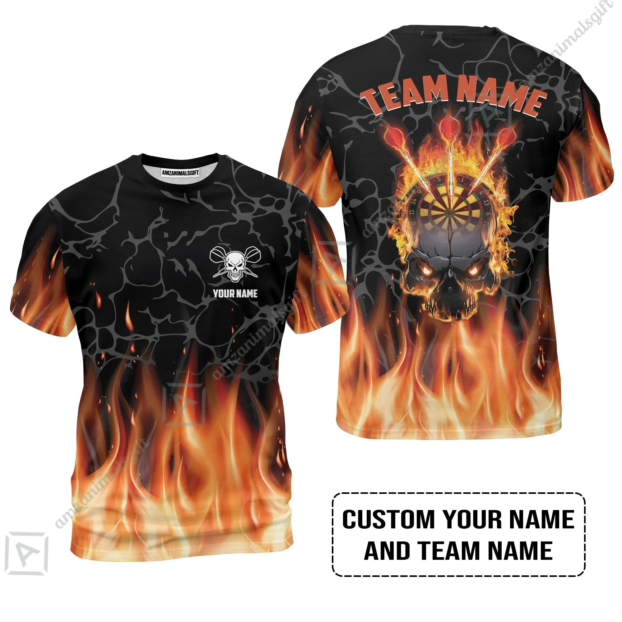 Personalized Darts Sweatshirt - Custom Name & Team Name Orange Flame Skull Darts Sweatshirt - Image 8