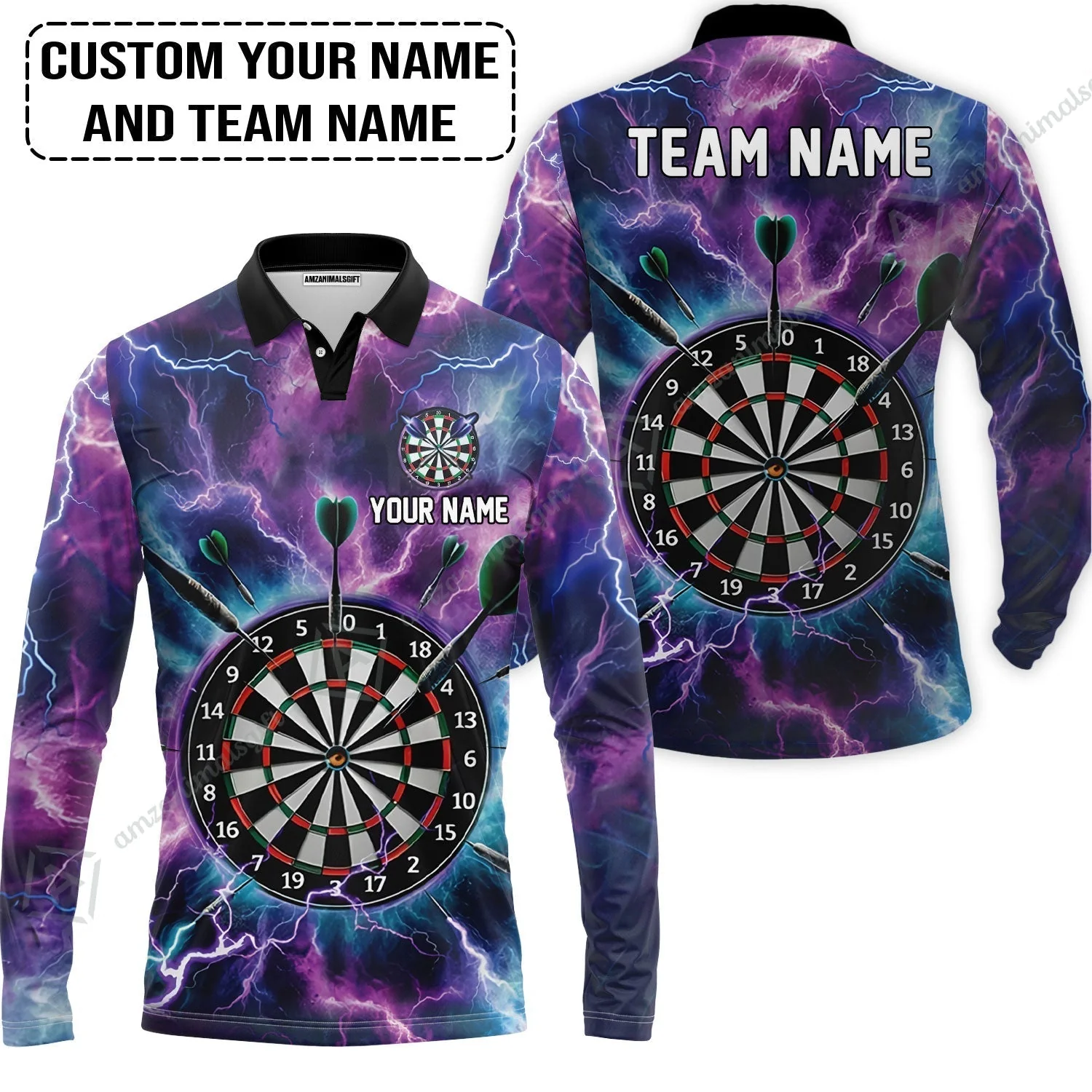 Personalized Darts Sweatshirt - Custom Name & Team Name Purple Thunder Lightning Sweatshirt - Image 5