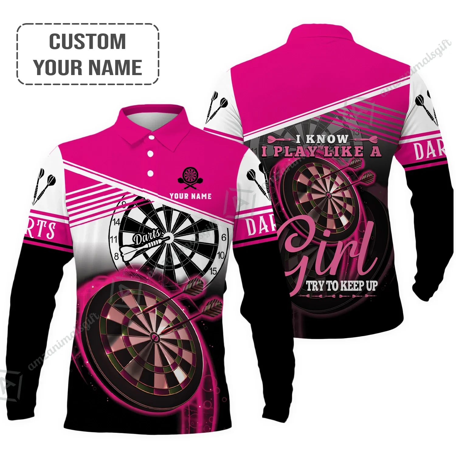 Personalized Darts T-Shirt, Darts Pink Color Shirt I Know I Play Like A Girl Try To Keep Up, Outfits For Darts Players, Darts Team - Image 6