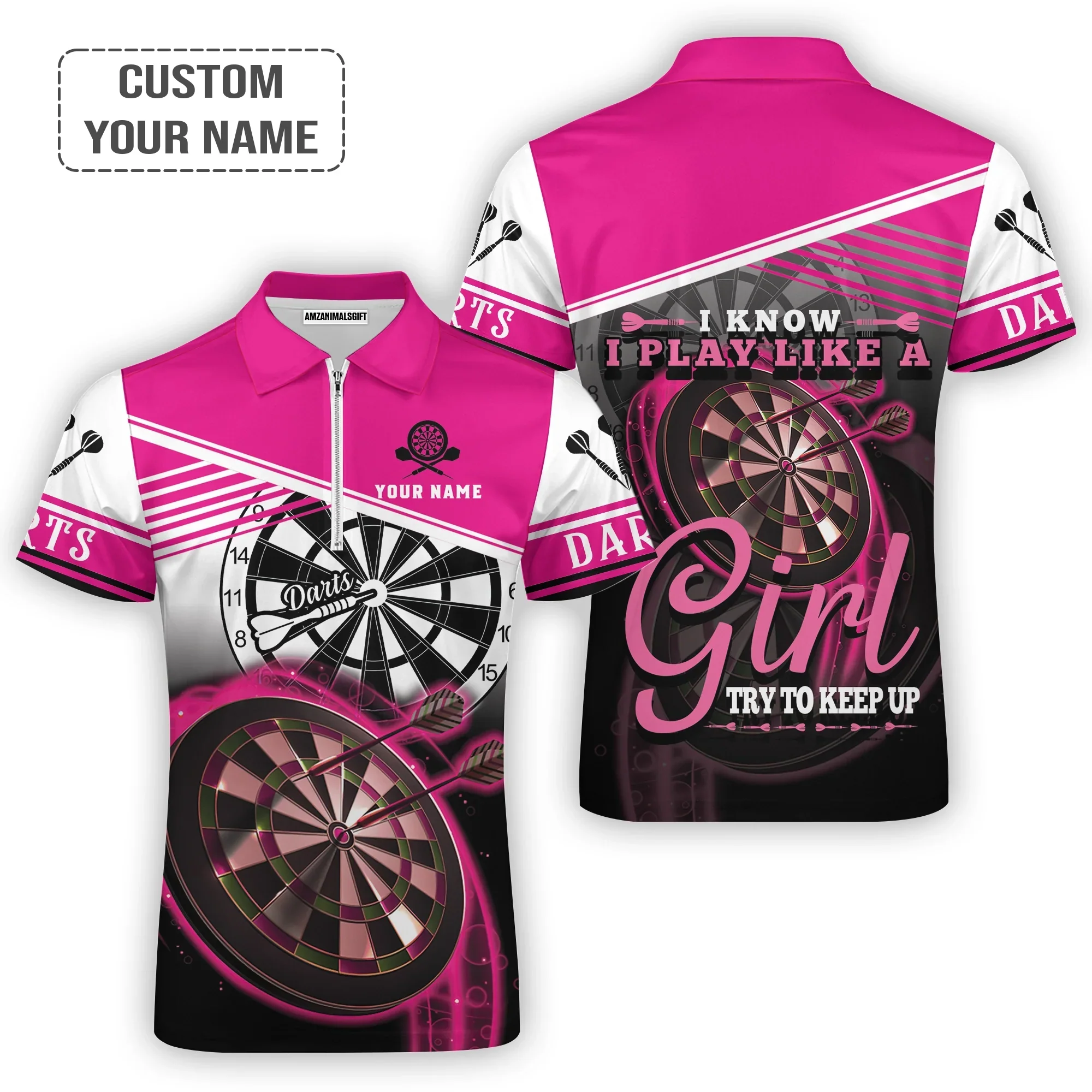 Personalized Darts T-Shirt, Darts Pink Color Shirt I Know I Play Like A Girl Try To Keep Up, Outfits For Darts Players, Darts Team - Image 8