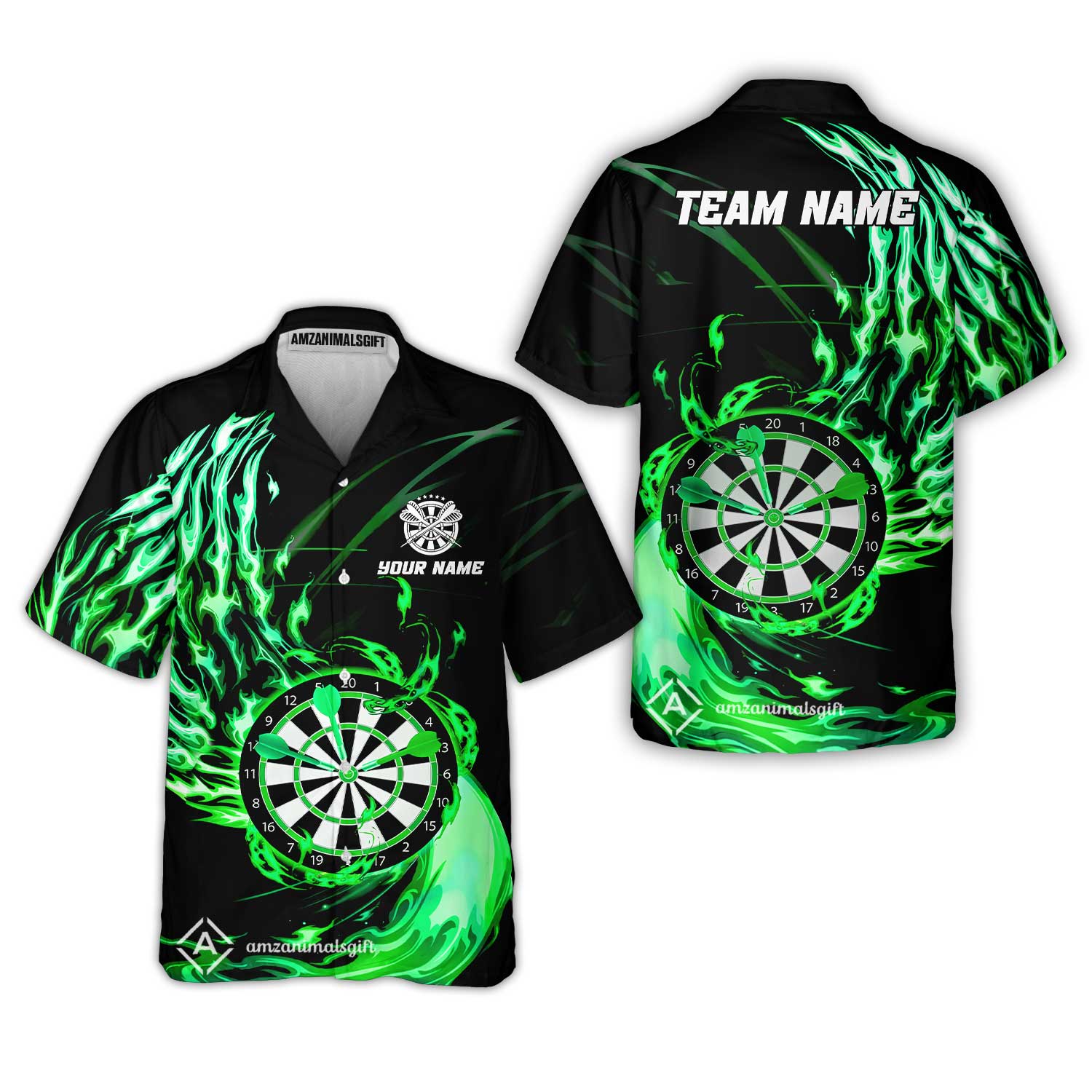 Personalized Darts Hawaiian Shirt - Custom Name & Team Name Darts Purple Fire Polo Shirt For Women, Darts Team, Darts Lover - Image 2