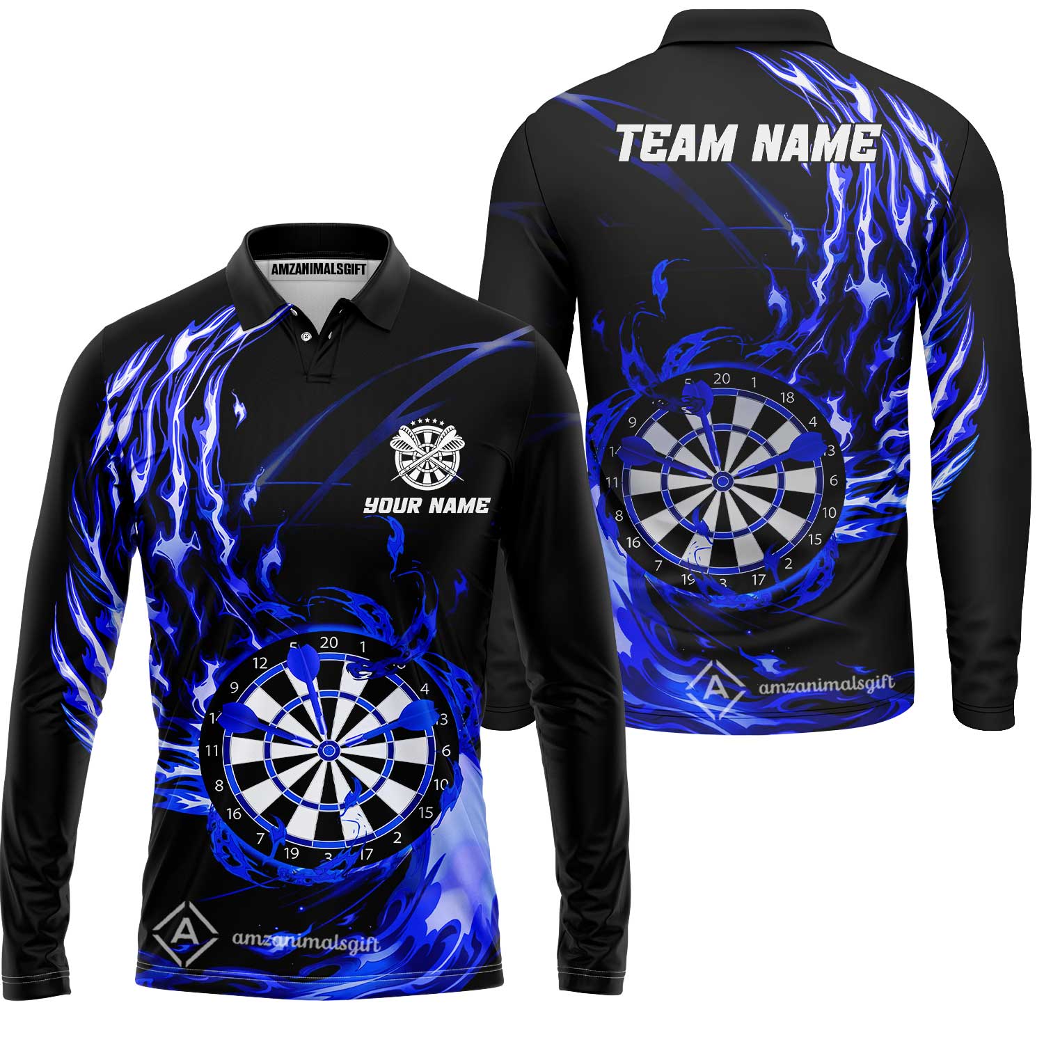 Personalized Darts Hawaiian Shirt - Custom Name & Team Name Darts Purple Fire Polo Shirt For Women, Darts Team, Darts Lover - Image 6