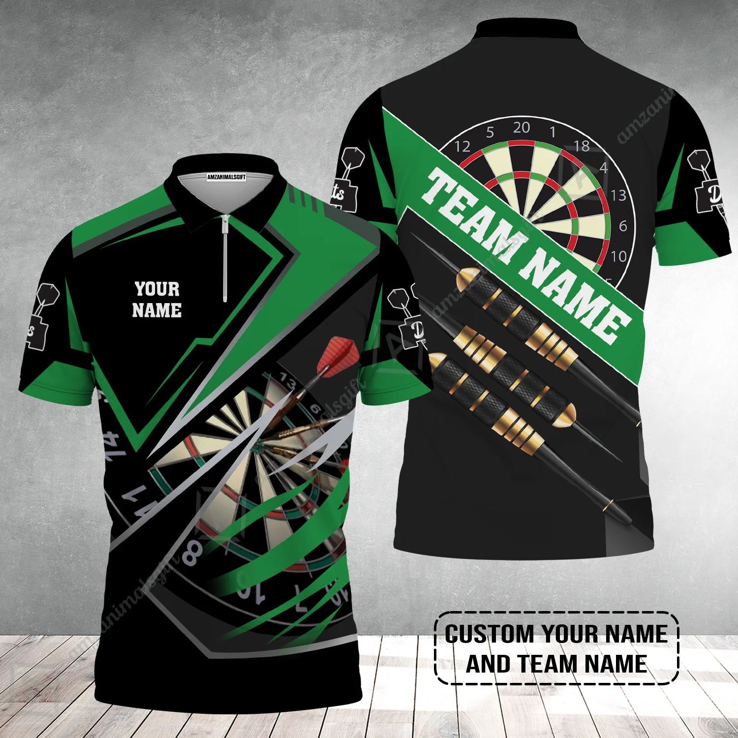 Personalized Darts Zip Polo Shirt- Custom Name & Team Name Darts Zip Polo Shirt - Image 2