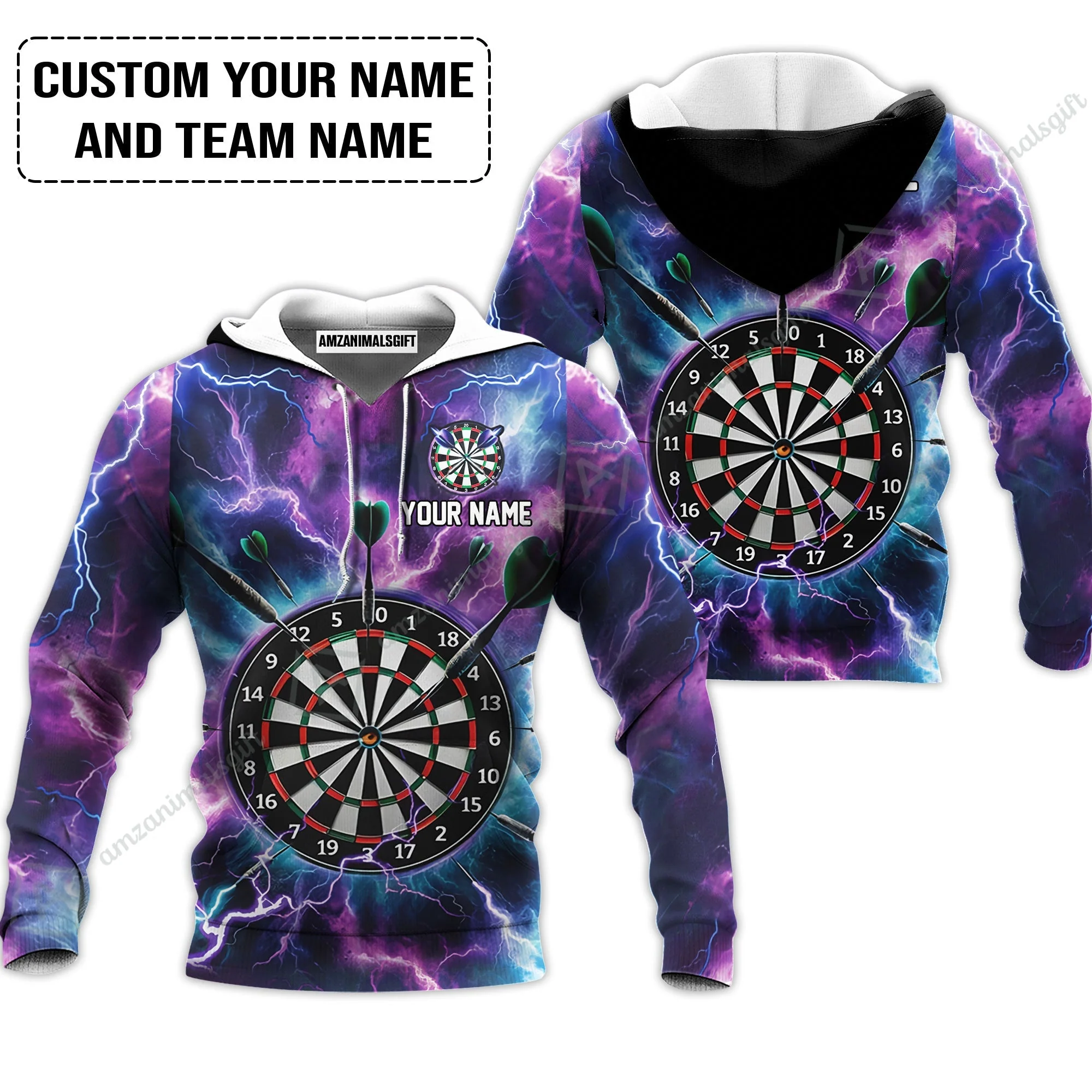 Personalized Darts Zip Polo Shirt - Custom Name & Team Name Purple Thunder Lightning Zip Polo Shirt - Image 5