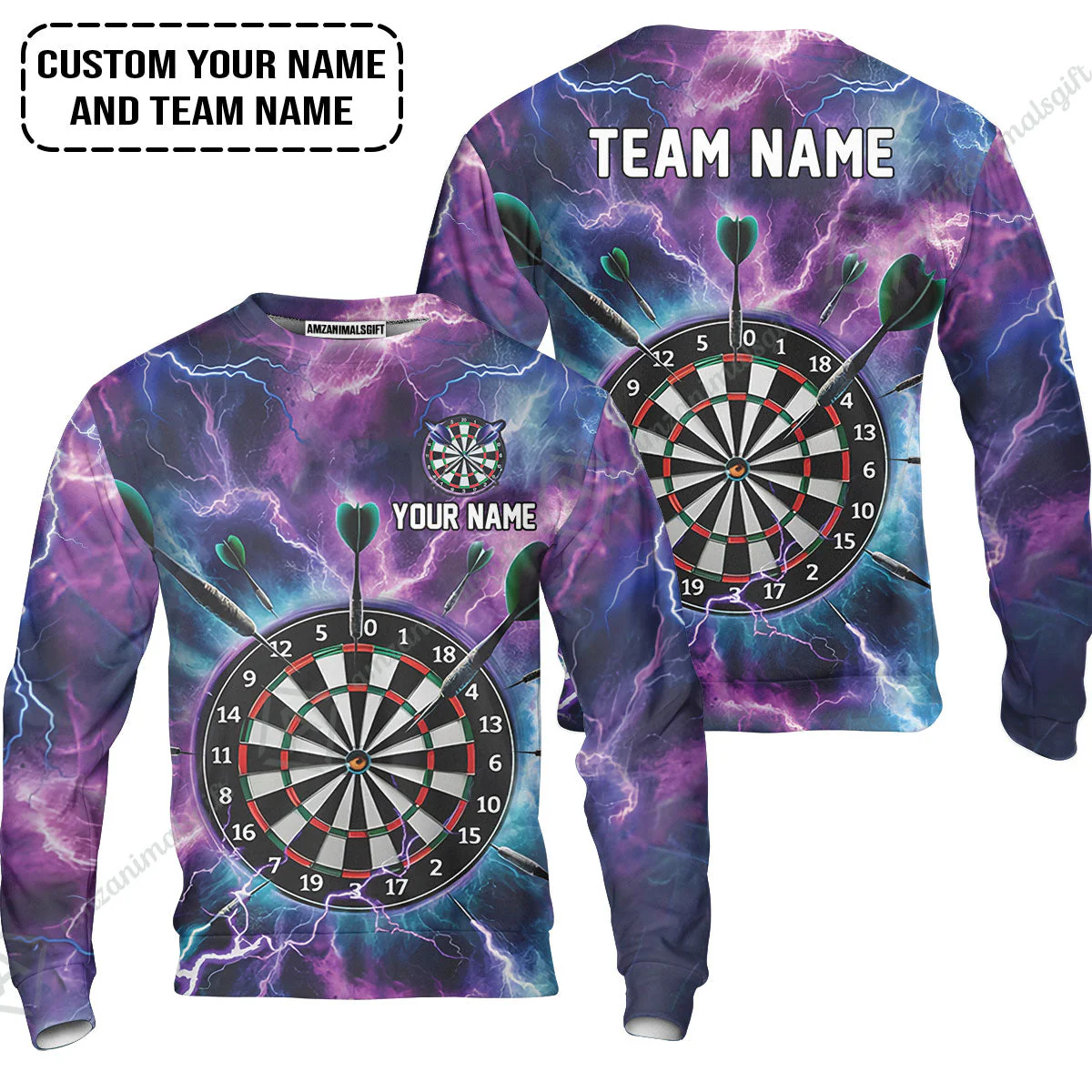 Personalized Darts Zip Polo Shirt - Custom Name & Team Name Purple Thunder Lightning Zip Polo Shirt - Image 6
