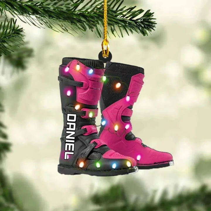 Personalized Dirt Bike Boots With Christmas Light Ornament, Custom Name Acrylic Ornament For Biker, Racer - Image 10