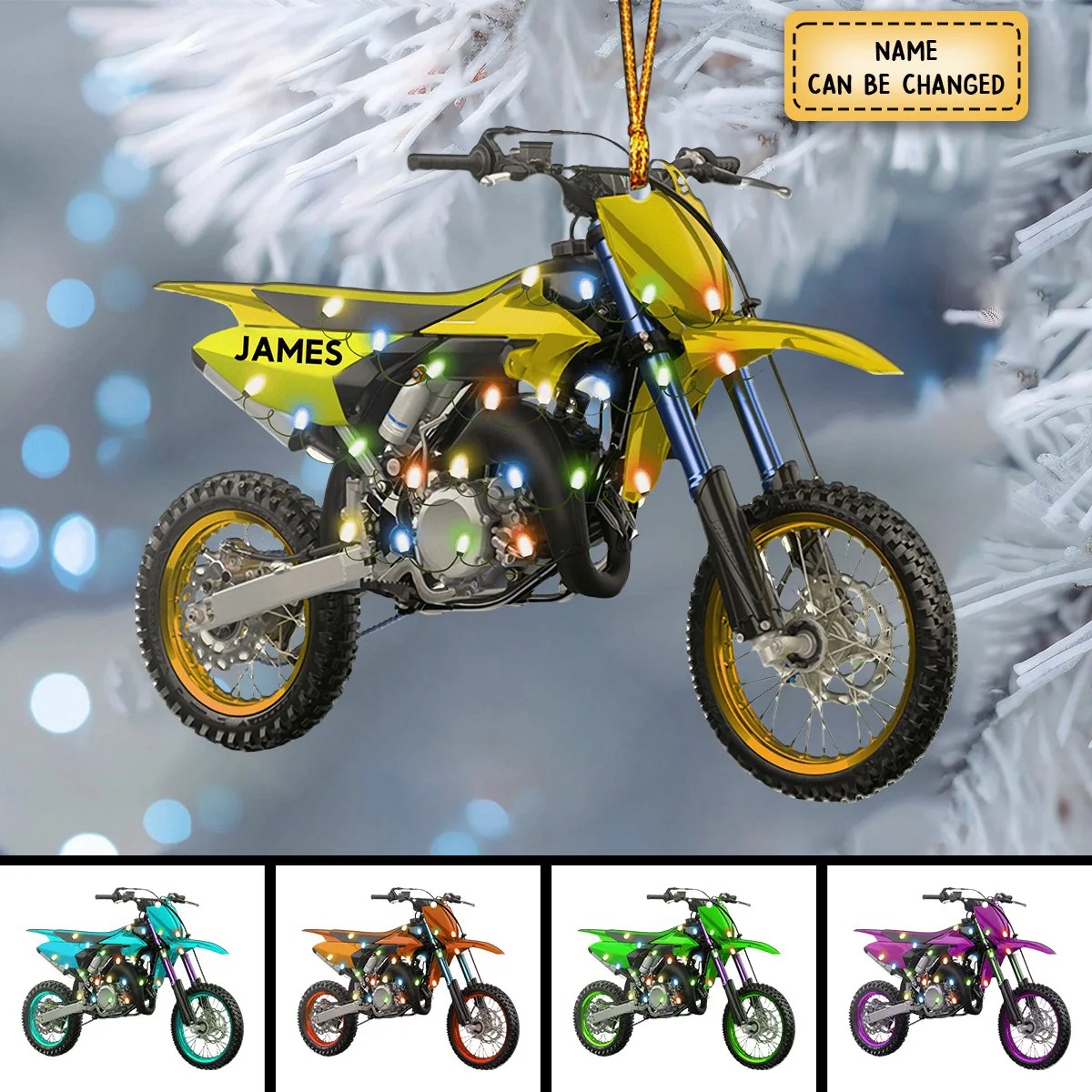 Personalized Dirt Bike With Christmas Light Flat Acrylic Ornament, Ornament Gift For Son, Daughter, Motocross Player - Image 3
