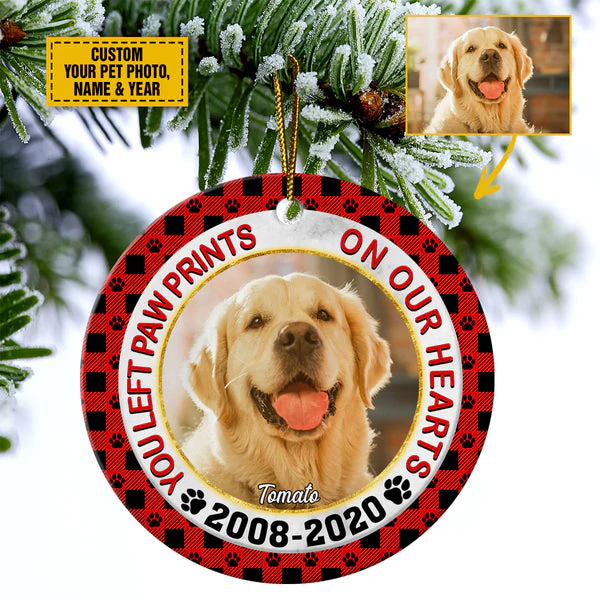 Personalized Dog Ceramic Christmas Ornament - You Left Paw Prints On Our Hearts Ceramic Ornament, Gift For Pets Lover, Holiday Decor - Image 2