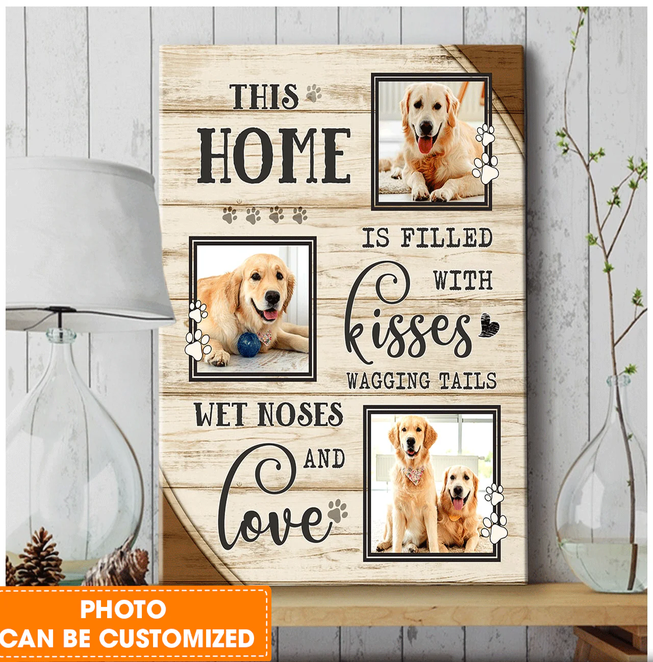Personalized Dog Portrait Canvas, Custom Pet Gifts This Home Is Filled With Kisses Pet Photo Collage Canvas, Perfect Gift For Dog Lovers, Friend, Family - Image 3
