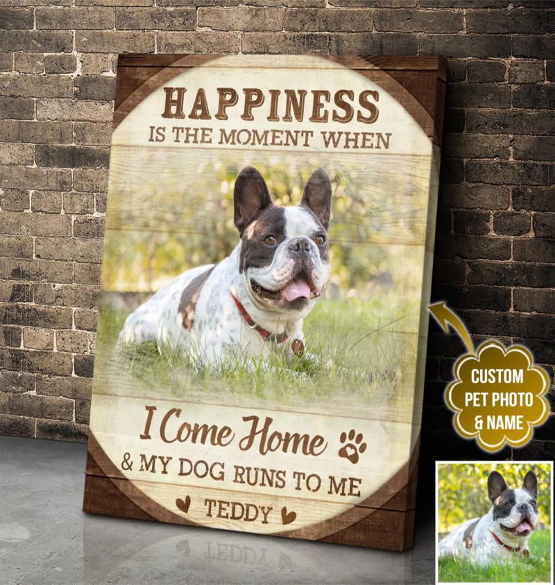 Personalized Dog Portrait Canvas, Custom Pet Photo Gifts Happiness Is The Moment Canvas, Perfect Gift For Dog Lovers, Friend, Family - Image 3