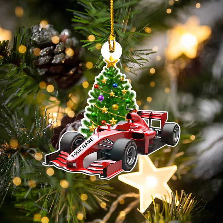 Personalized F1 Racing Christmas Car Ornament, Custom Name F1 Flat Car Ornament, Gift For Racers F1 Lovers - Image 4