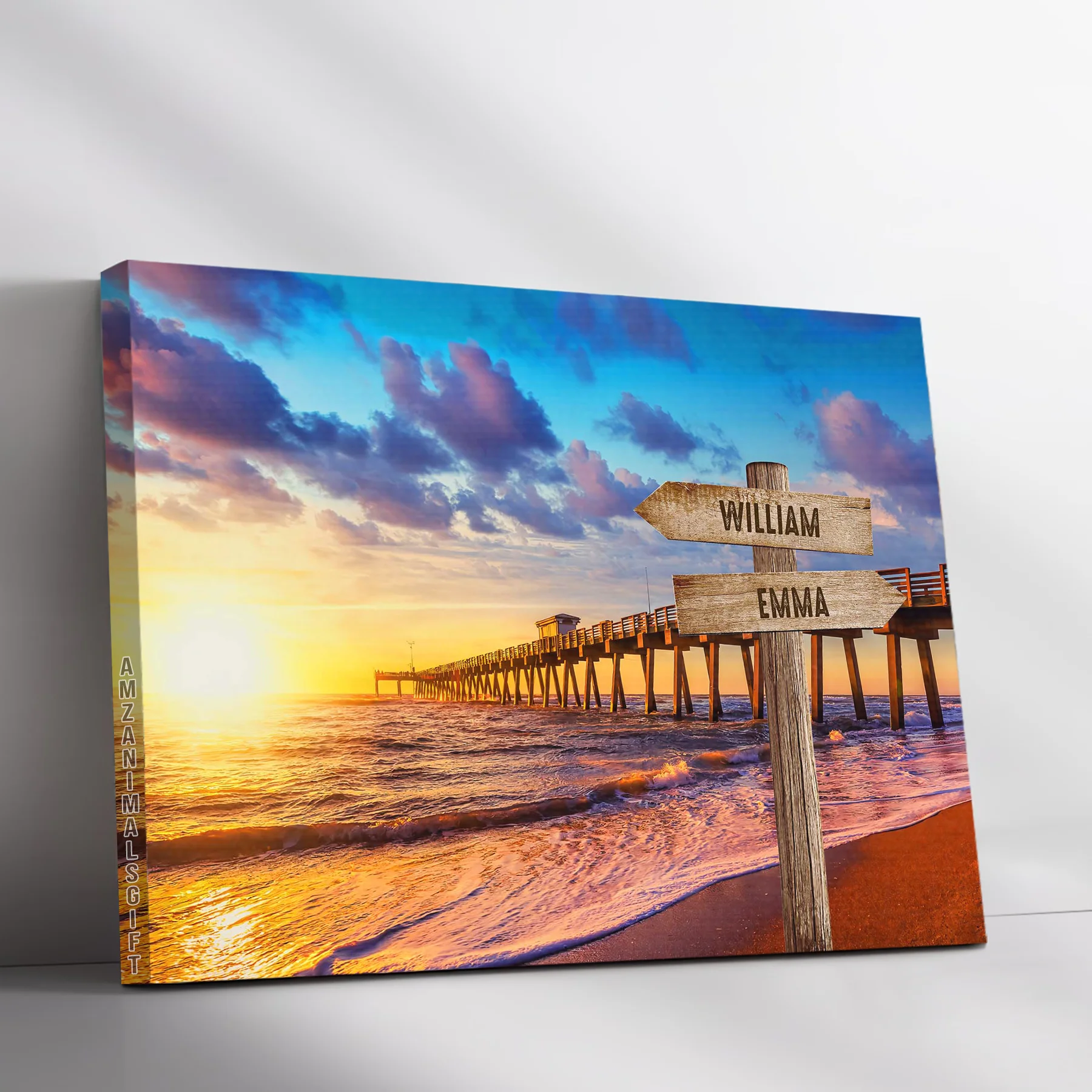 Personalized Family Member Names Wall Art, Sunset At The Pier Multi-Names Wooden Signs Landscape Canvas, Family Home Decor - Image 3