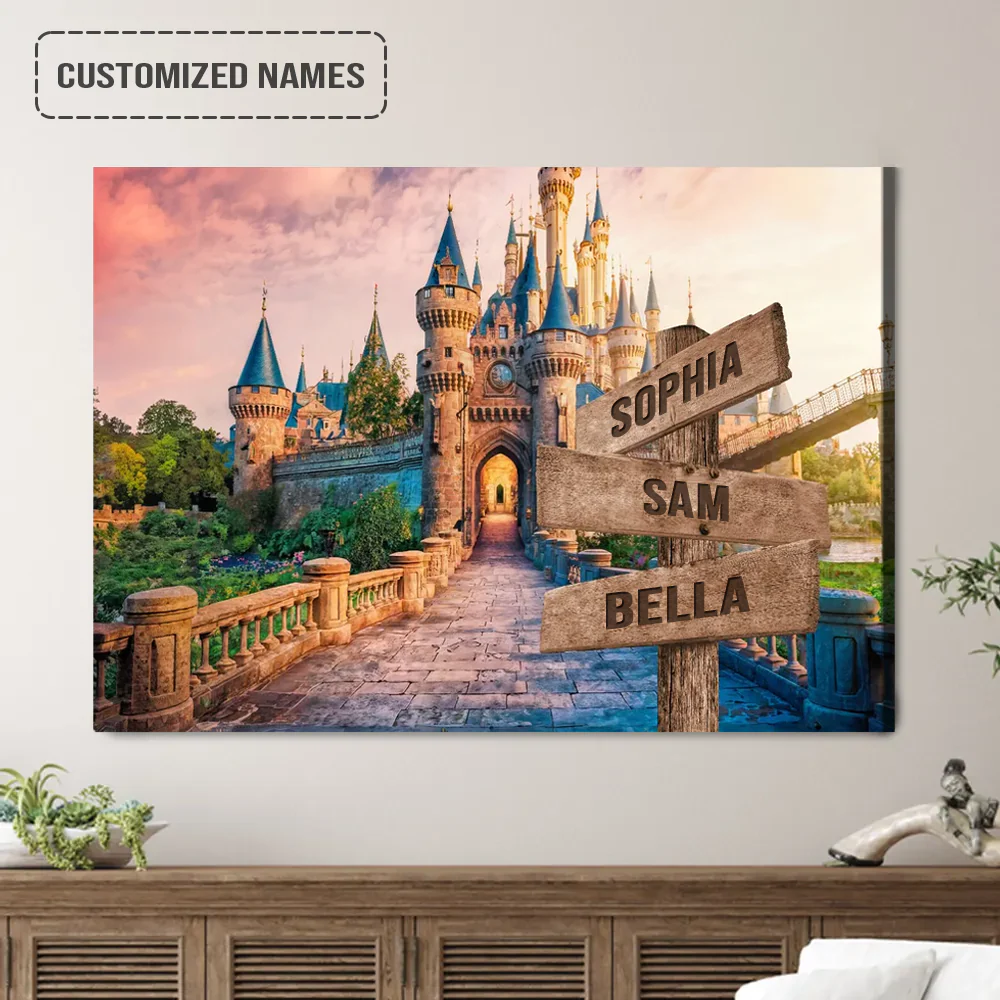 Personalized Family Names Sign Wall Art Canvas Hanging, Fairy Tale Castle Landscape Canvas Poster Home Decor - Image 2