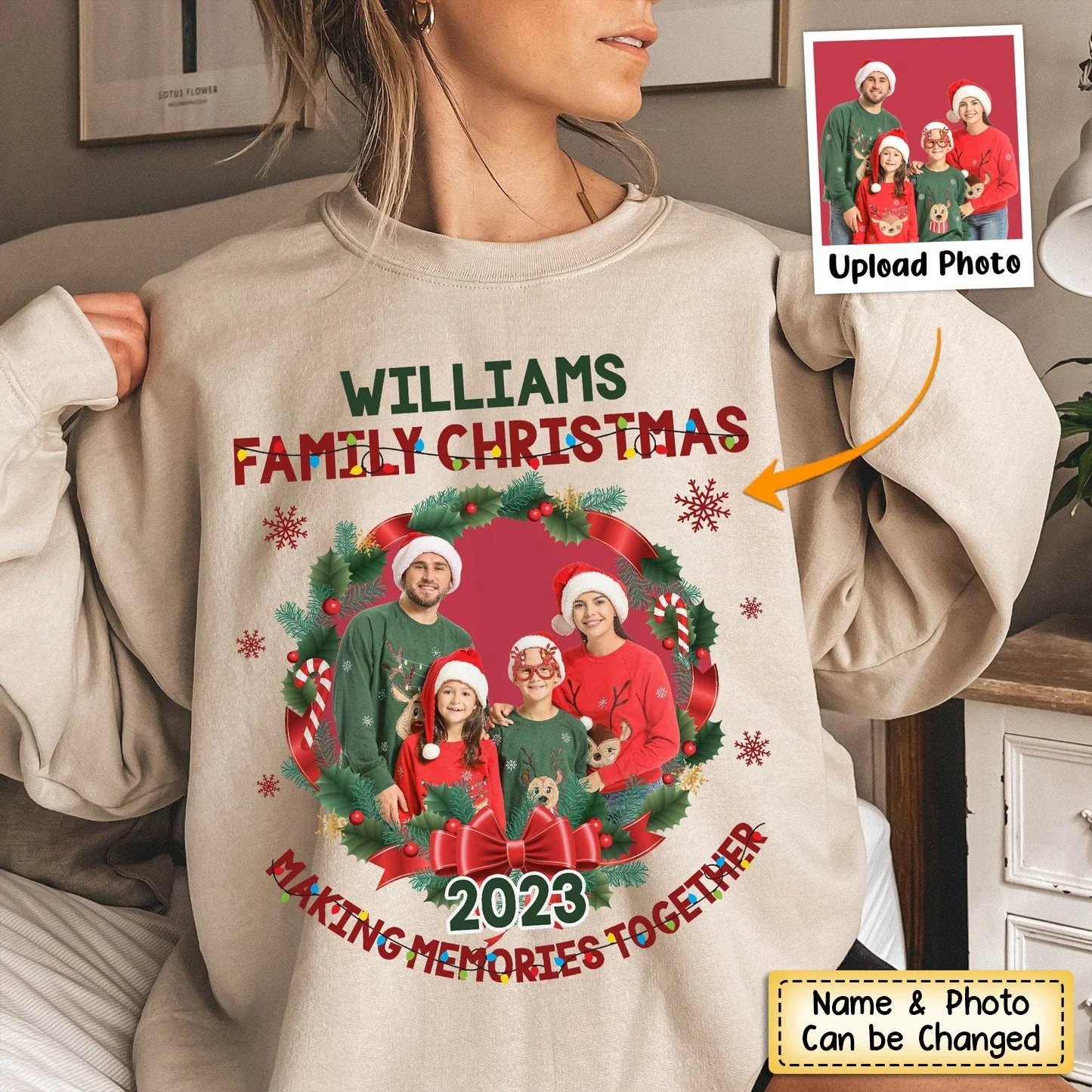 Personalized Family Photo 2023 Christmas Sweatshirt, Customized Family Shirt