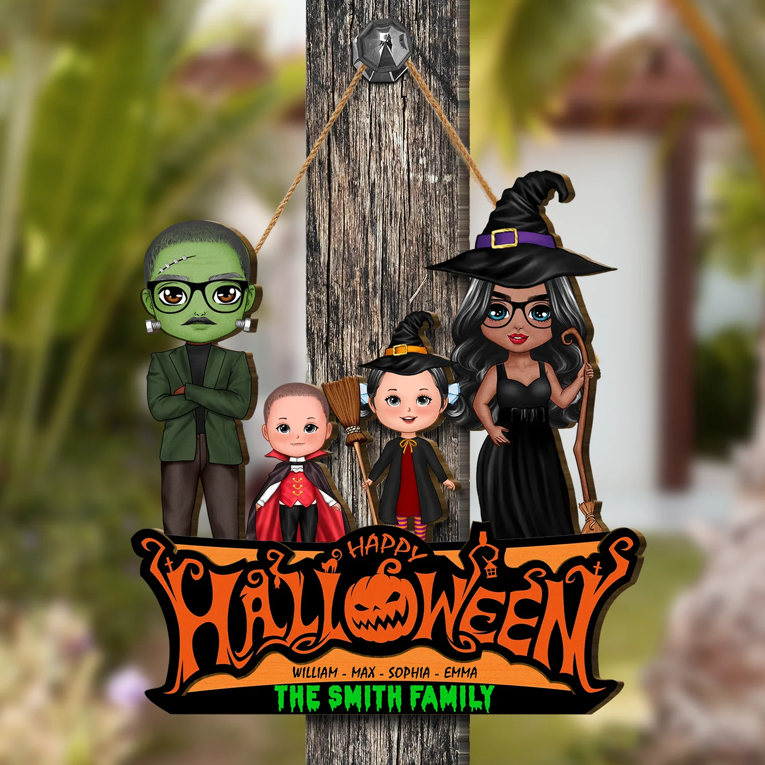 Personalized Family Wood Sign Happy Halloween Jack O Lantern Spooky, Perfect Halloween Decor For Family - Image 3