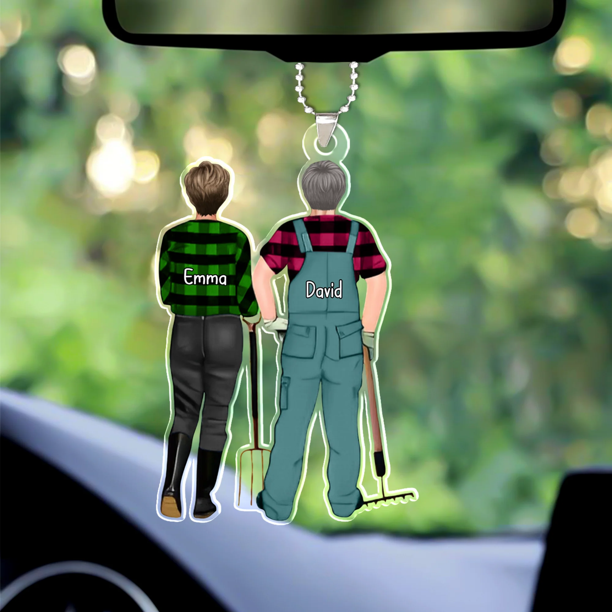 Personalized Farmer Couple Partners Back View Flat Acrylic Keychain, Meaningful Gifts For Farmer Couple Partners Soulmates - Image 4