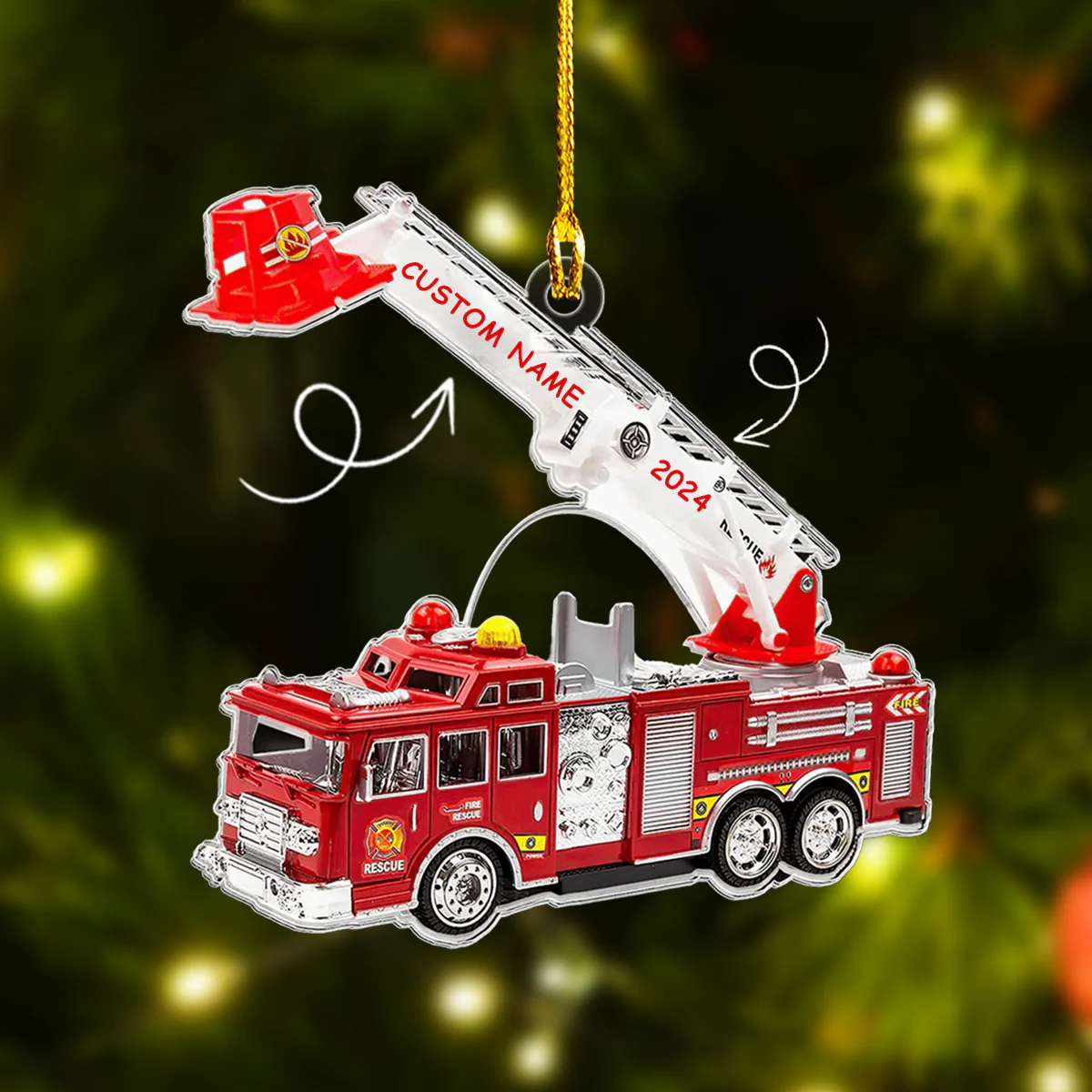 Personalized Fire Truck Flat Acrylic Ornament, Meaningful Christmas Ornament Gift For Son Grandson - Image 2