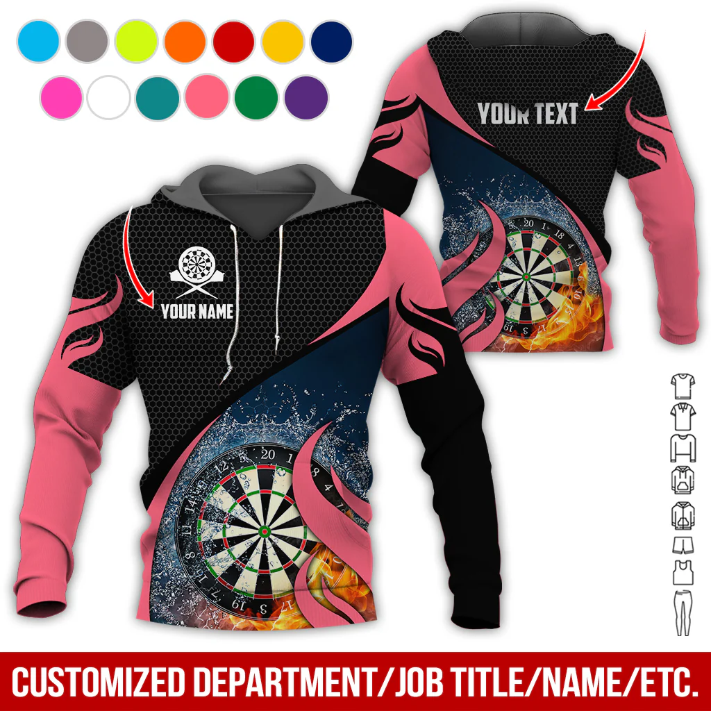 Personalized Fire & Water Darts Premium Hoodie, Customized Name & Text Darts Hoodie, Honeycomb Pattern Hoodie, Perfect Gift For Darts Lovers, Darts Player - Image 11