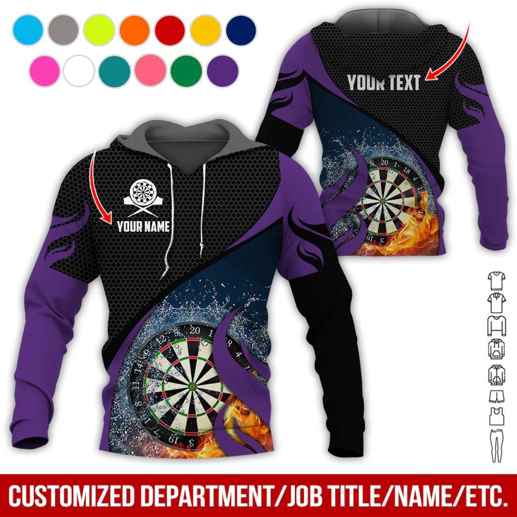 Personalized Fire & Water Darts Premium Hoodie, Customized Name & Text Darts Hoodie, Honeycomb Pattern Hoodie, Perfect Gift For Darts Lovers, Darts Player - Image 12