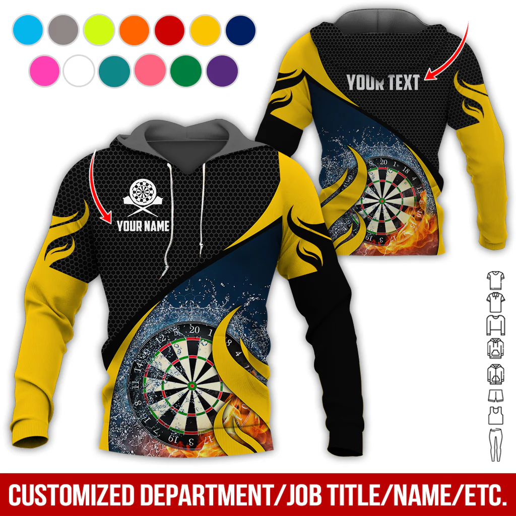 Personalized Fire & Water Darts Premium Hoodie, Customized Name & Text Darts Hoodie, Honeycomb Pattern Hoodie, Perfect Gift For Darts Lovers, Darts Player - Image 5