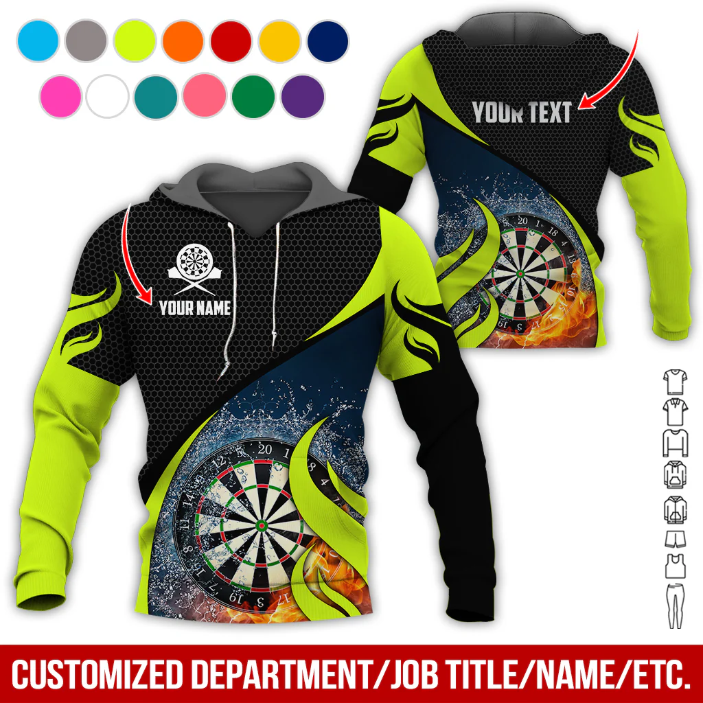Personalized Fire & Water Darts Premium Hoodie, Customized Name & Text Darts Hoodie, Honeycomb Pattern Hoodie, Perfect Gift For Darts Lovers, Darts Player - Image 7