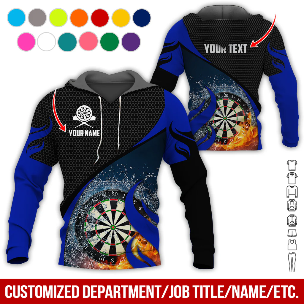 Personalized Fire & Water Darts Premium Hoodie, Customized Name & Text Darts Hoodie, Honeycomb Pattern Hoodie, Perfect Gift For Darts Lovers, Darts Player - Image 8
