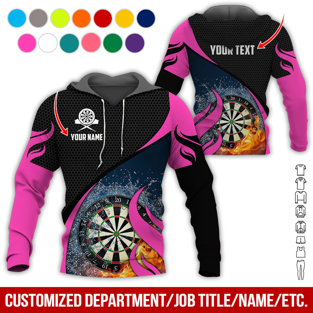 Personalized Fire & Water Darts Premium Hoodie, Customized Name & Text Darts Hoodie, Honeycomb Pattern Hoodie, Perfect Gift For Darts Lovers, Darts Player - Image 9