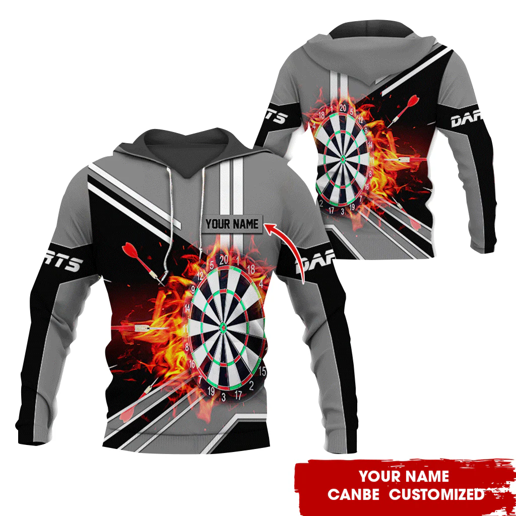 Personalized Flaming Dartboards Premium Hoodie ,Customized Name Hoodie, Perfect Gift For Darts Lovers, Darts Player - Image 2