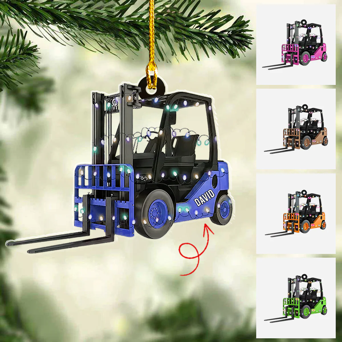 Personalized Forklift Truck Christmas Light Flat Acrylic Ornament, Christmas Ornament Gift For Grandson, Granddaughter - Image 2