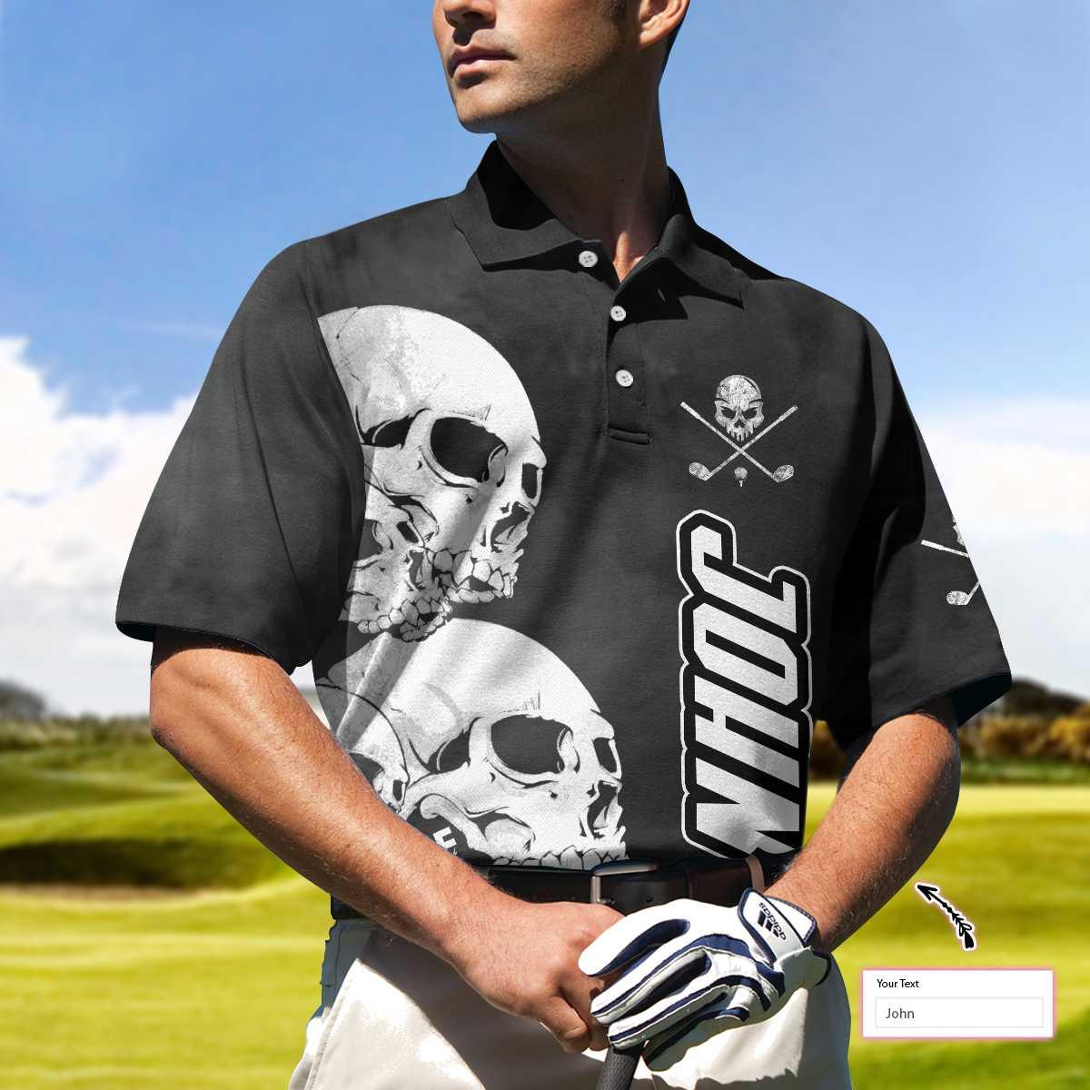 Personalized Golf Men Polo Shirts - Scary White Skull Heads And Golf Custom Name Men Polo Shirts - Perfect Gift For Men, Golfers, Golf Lover - Image 4