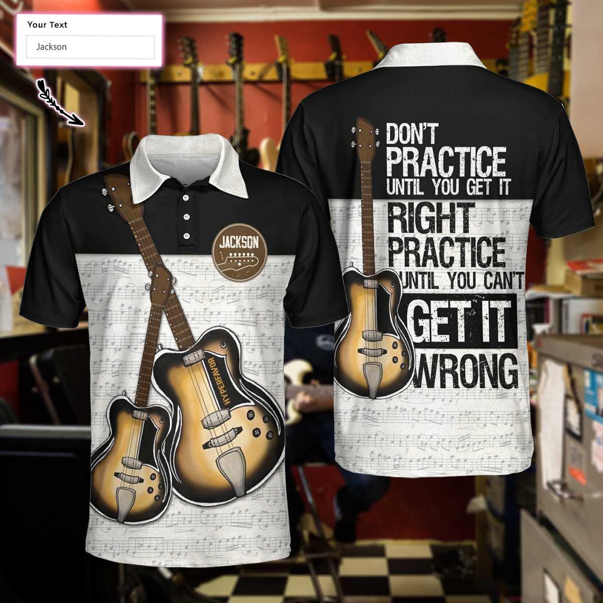 Men Polo Shirt - Personalized Guitar Men Polo Shirt, Guitarist Don't Practice Until You Get It Right Custom Polo Shirt, Best Music Shirt For Men