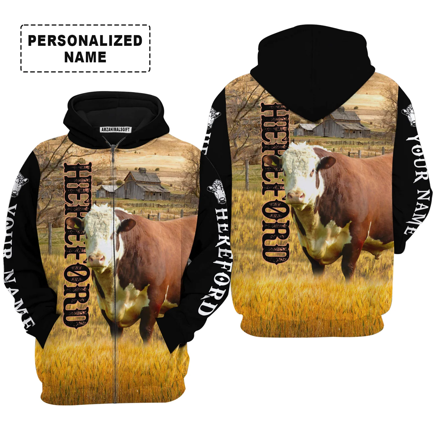 Personalized Hereford Cattle T-Shirt, Hereford On The Farm Shirt For Friend, Family, Farmer, Hereford Cattle Lovers - Image 4