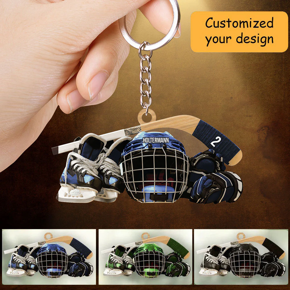 Personalized Hockey Skates Helmet And Stick Christmas Keychain, Acrylic Keychain - Gift For Hockey Lover - Image 2