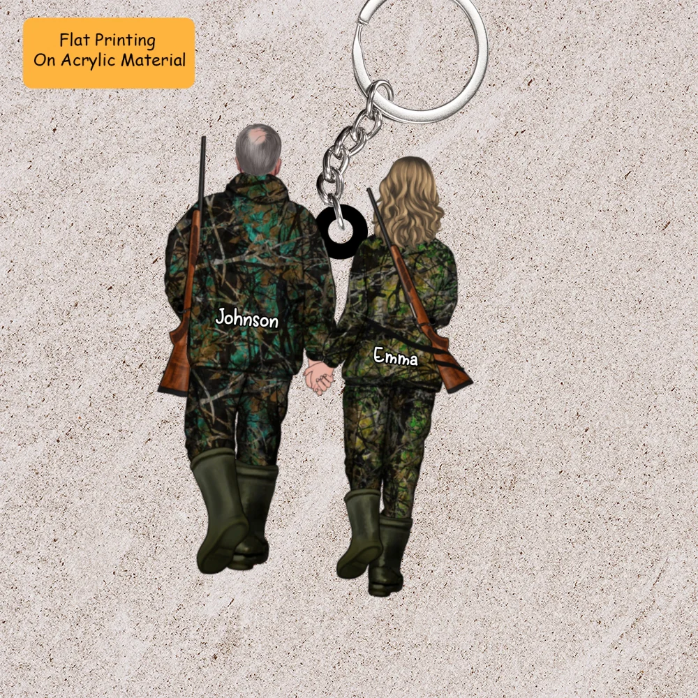 Personalized Hunting Couple Partners Flat Acrylic Keychain, Meaningful Gifts For Couple Partners Soulmates Love Hunting - Image 5