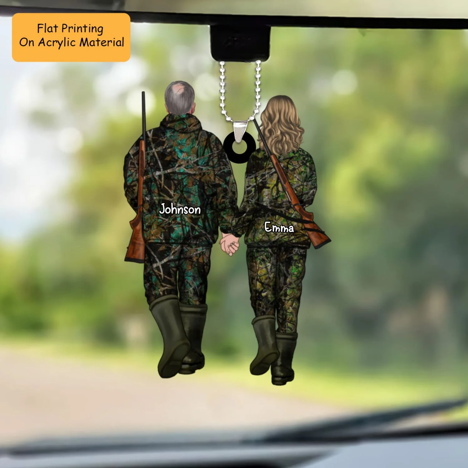Personalized Hunting Couple Partners Flat Acrylic Keychain, Meaningful Gifts For Couple Partners Soulmates Love Hunting - Image 7