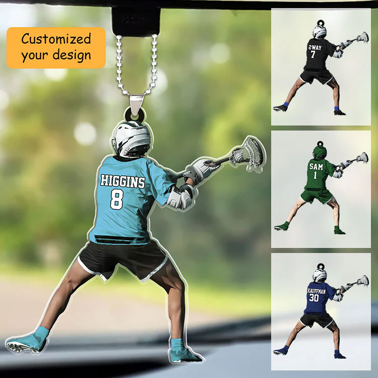 Personalized Lacrosse Players Christmas Car Ornament, Gift For Lacrosse Lovers - Custom Shape Car Ornament - Image 2