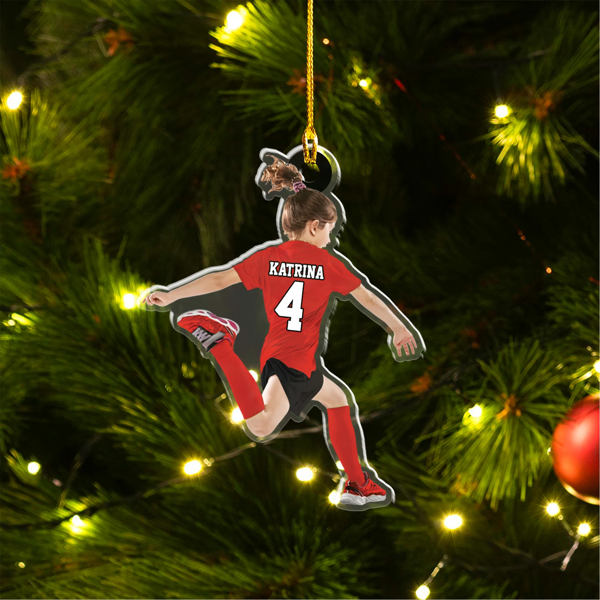 Personalized Little Girl Kid Soccer Players Acrylic Christmas Ornament - Gift For Soccer Lovers, Best Idea Custom Shape Ornament Christmas - Image 3