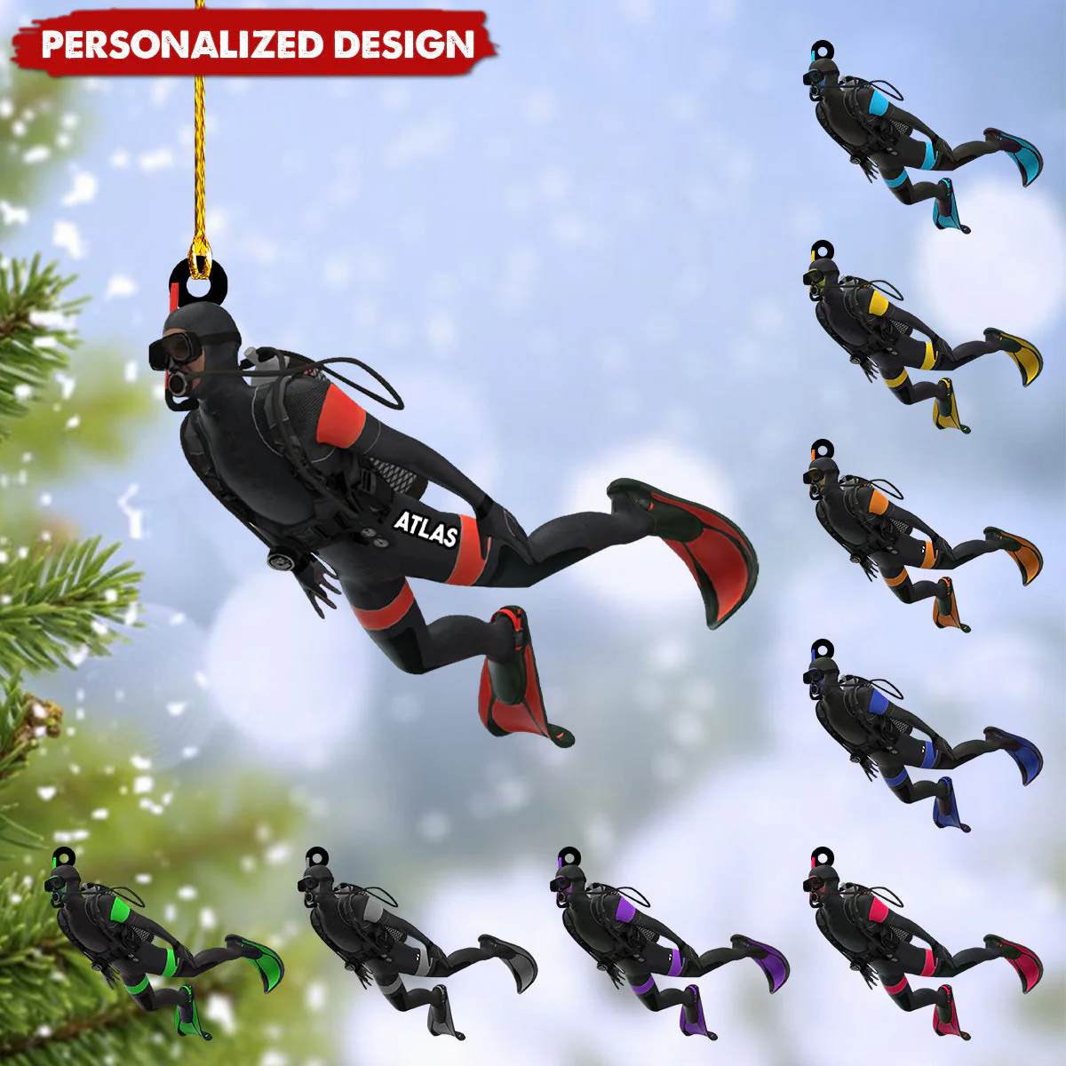 Personalized Male Man Scuba Diver Flat Acrylic Ornament, Meaningful Ornament Gifts For Scuba Diving Lover, Friends, Family - Image 2