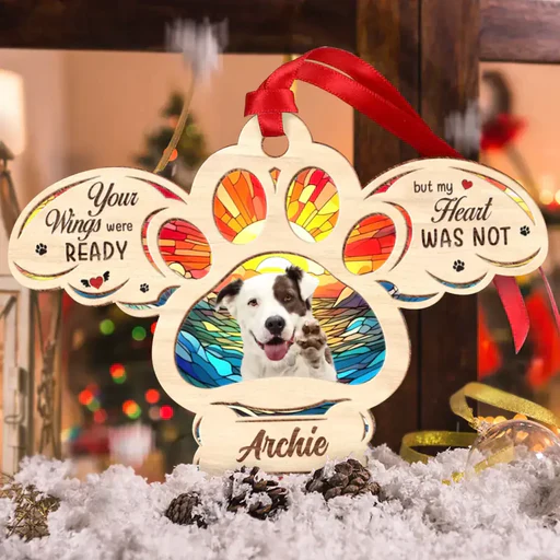 Personalized Memorial Dog Photo Wooden Ornament, Custom Pet Photo Wood Ornament - Memorial Gift For Dog Lovers, Pet Lovers, Christmas - Image 2