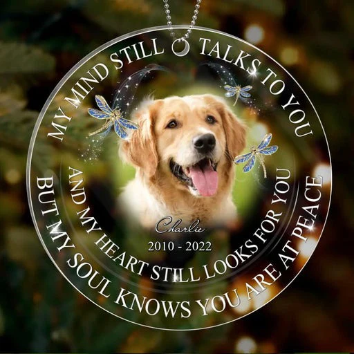 Personalized Memorial Photo Acrylic Ornament Personalized Pet Photo Acrylic Ornament, My Mind Still Talks To You - Memorial Gift For Pet Lovers - Image 2