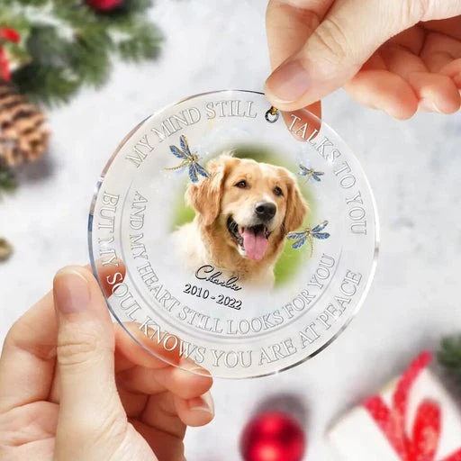Personalized Memorial Photo Acrylic Ornament Personalized Pet Photo Acrylic Ornament, My Mind Still Talks To You - Memorial Gift For Pet Lovers - Image 3