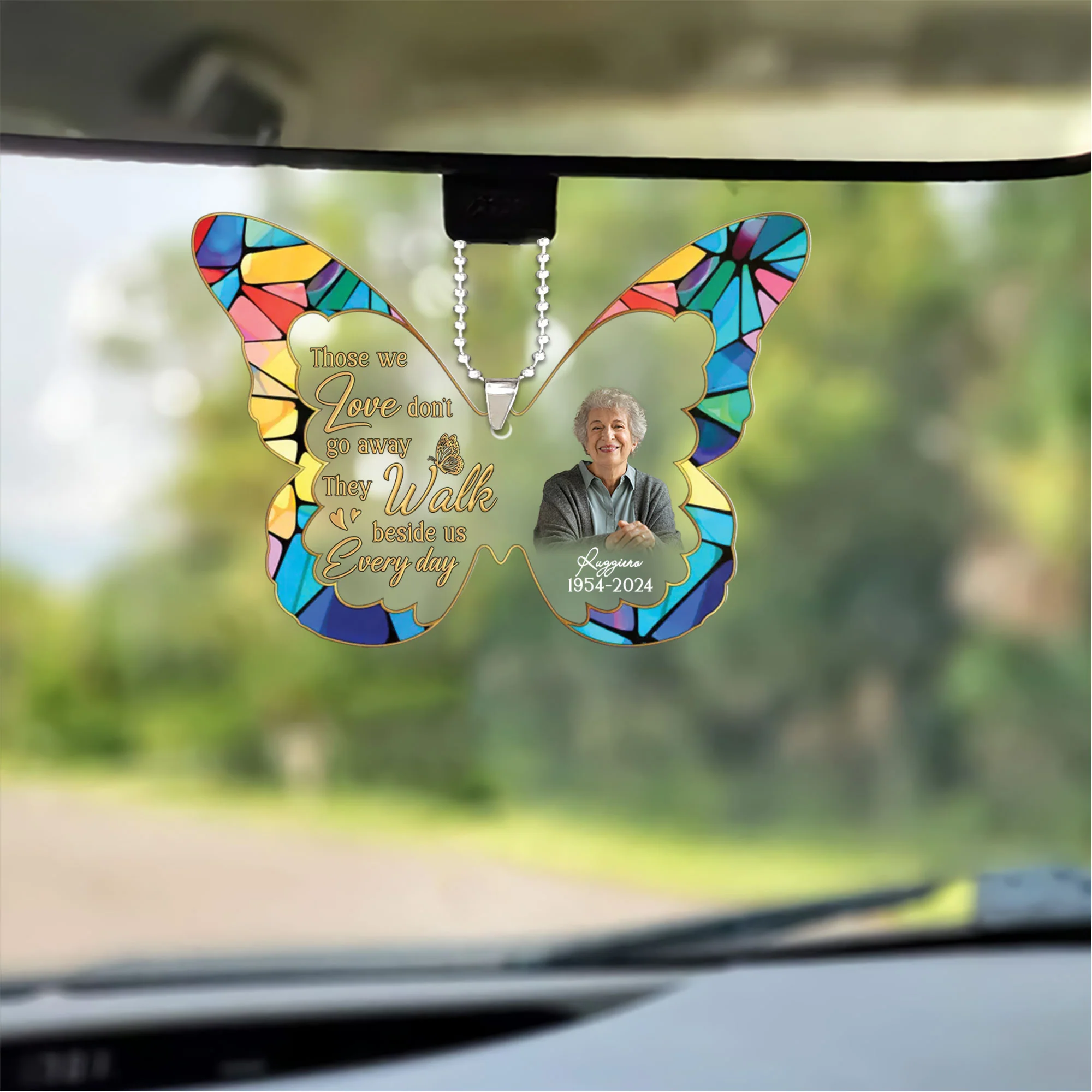 Personalized Memorial Photo Butterfly Car Ornament, Custom Mother Photo Car Ornament - Memorial Gift For Mother, Father, Family, Friends - Image 2
